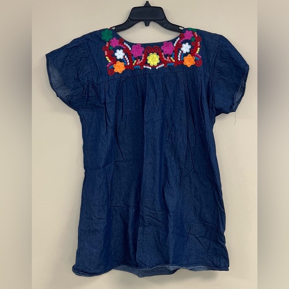 Embroidered Denim Dress with Colorful Floral Design - Picture 6 of 6